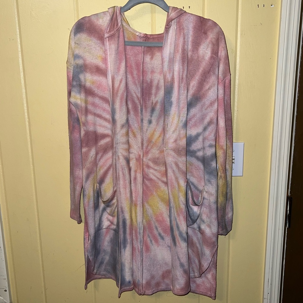 Maurice’s Pink Boho Tie-Dye Hooded Long Sleeve Cardigan With Pockets Size XS - Picture 2 of 12
